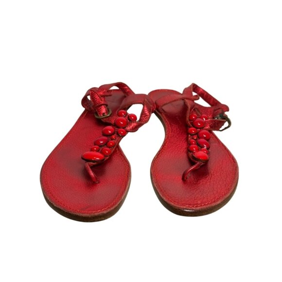Sigerson Morrison Red Beaded Leather Sandals – Size 8.5 - Picture 1 of 13